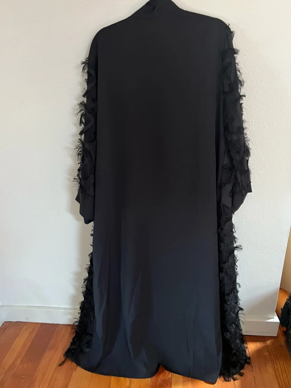 Black Sheer Feathered Duster Robe | Gothic Textured Kimono - Picture 5 of 6